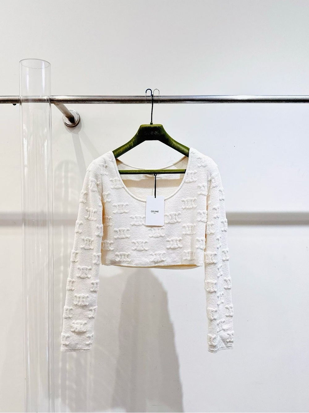 🚩steal Celine Cream Textured Cropped Long-Sleeve Top